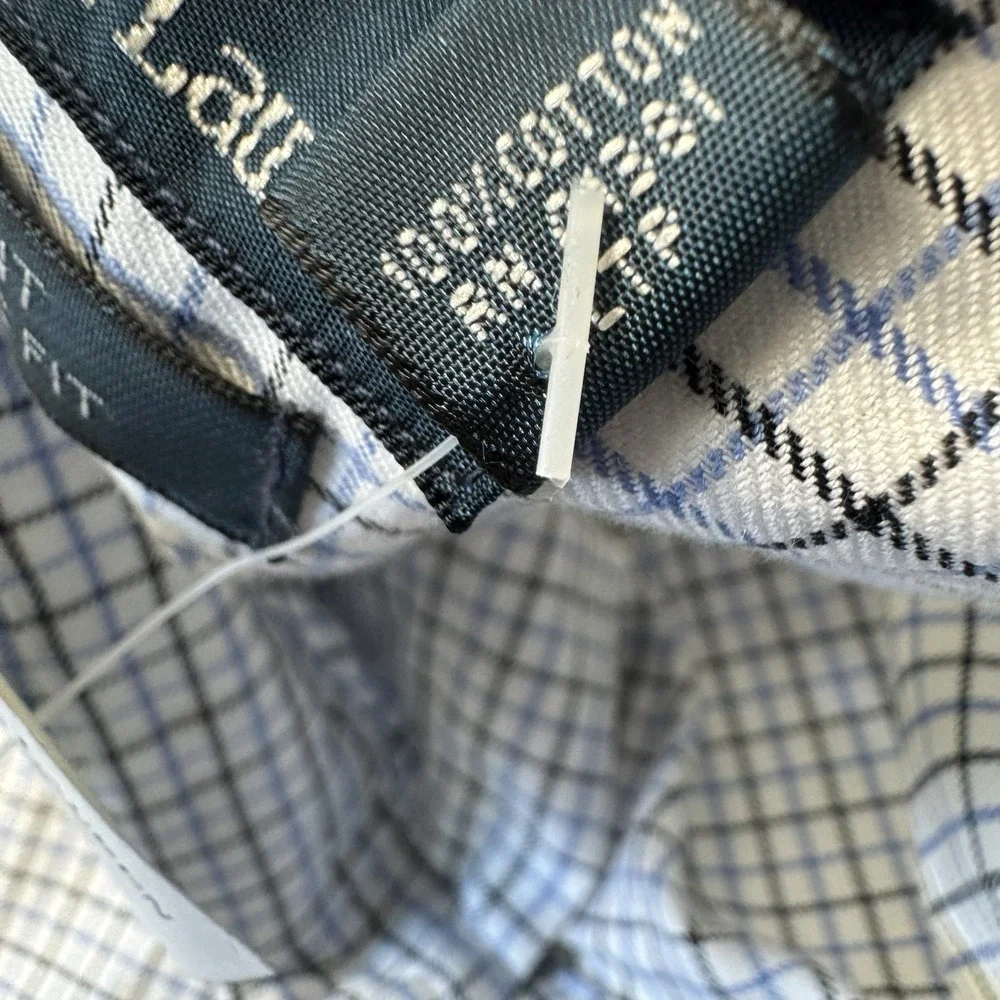 Polo Ralph Lauren White Blue Black Check Regent Cotton Button Front 16.5 NWT